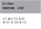 LG Silver PANTONE 429C - CMYK: C 0 M 0 Y 0 K 40, RGB : R 167 G 169 B 172